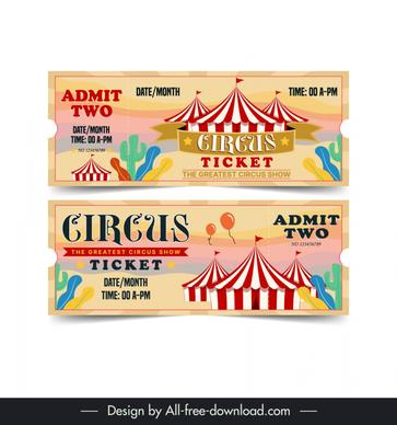 circus tickets templates colorful flat classic 