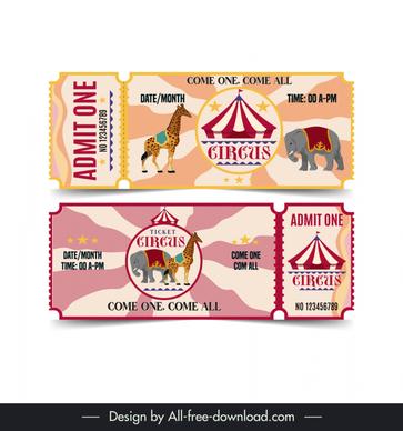 circus tickets templates flat animals tent sketch