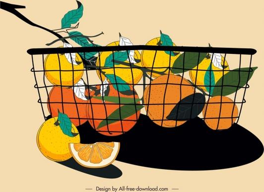 citrus fruits basket painting colorful classical handdrawn sketch