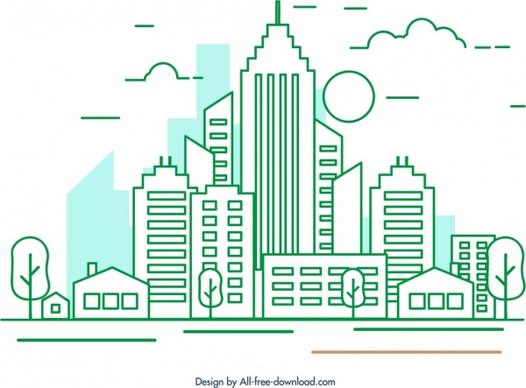 city background buildings icon colored flat outline