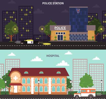 city buildings banners vector graphics