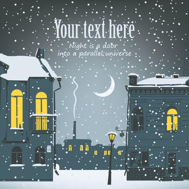 city in the snow vector background
