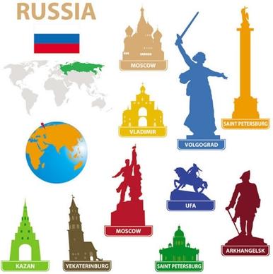 city landmarks silhouette vector russia red square