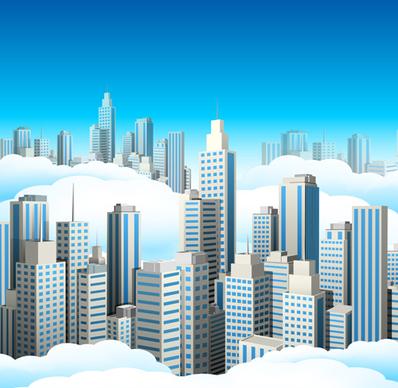 city skyscrapers design vector background set