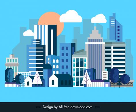  cityscape backdrop flat contemporary architectures sketch