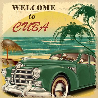 classic cars and travel vintage poster vector