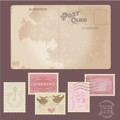 classic postcards and stamps 02 vector