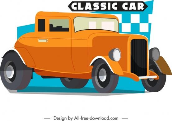 classical car advertising banner orange 3d design