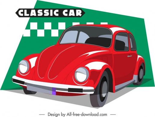 classical car advertising banner red 3d design