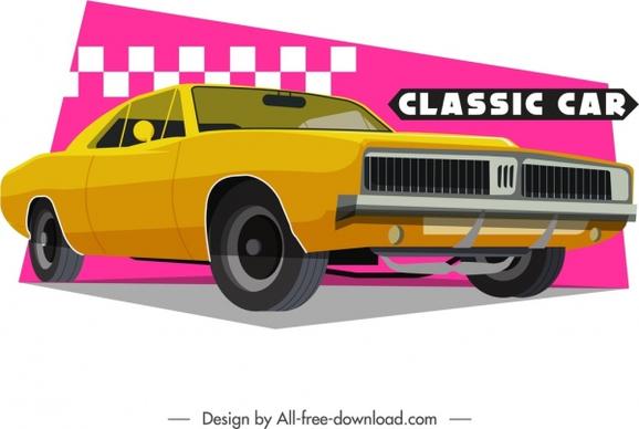 classical car template yellow 3d design