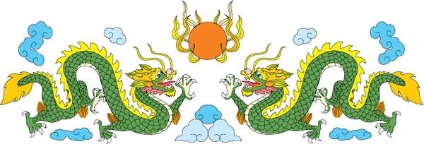 dragon background symmetric twin icons oriental classical design