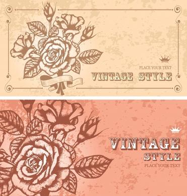 rose card templates colored retro handdrawn sketch