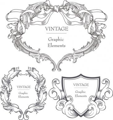 european decorative elements elegant retro symmetric curved shapes
