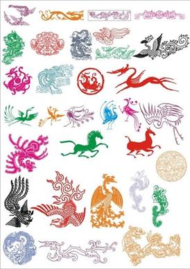 oriental legend animals icons colored classical design