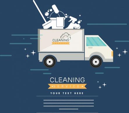 cleaning service banner truck housework tools icons ornament
