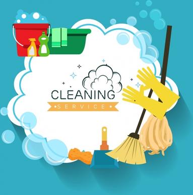 cleaning service poster housework tools icons decoration