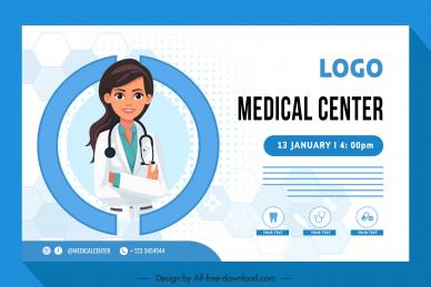 clinic banner template cute female doctor cartoon
