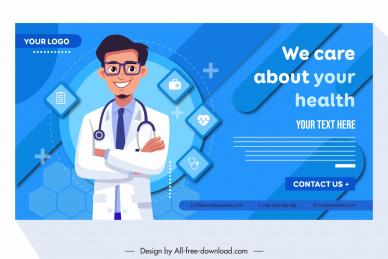 clinic banner template dynamic smiling doctor cartoon