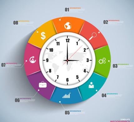 clock with infographics design vector
