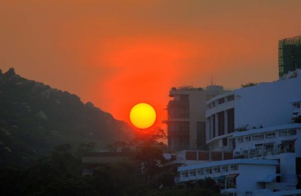 closeup sunset in hong kong china