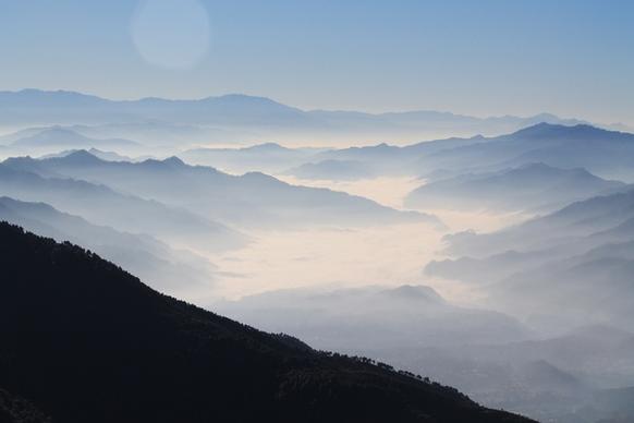 cloud fog forest hill landscape light morning