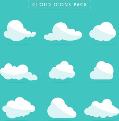 cloud icons collection white flat shapes