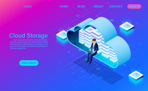 cloud storage technology and networking concept online computing technology big data flow processing concept vector illustration