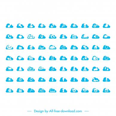 cloudcomputing icon sets collection flat blue white symbols sketch