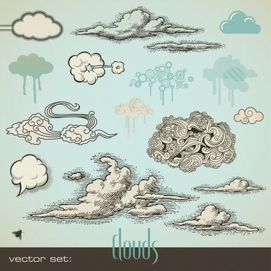 clouds icons classical handdrawn sketch