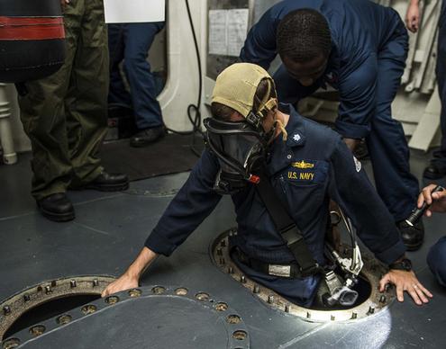 cmdr kevin kennedy ispects uss gravely