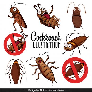 cockroach icons funny cartoon sketch