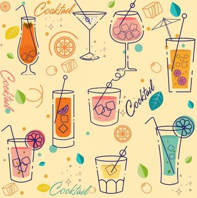 cocktail backdrop glass icons classical flat decoration