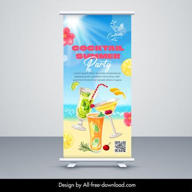 cocktail bar banner template elegant vertical summer sea elements
