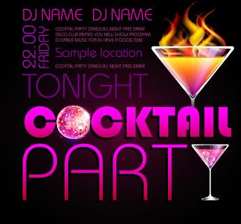 cocktail disco night party poster vector set