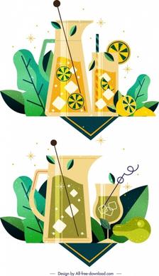 cocktail drink background template melon avocado icons