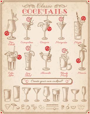 cocktails menu illustration vctor