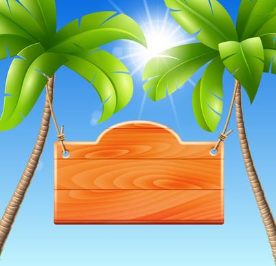 coconut tree and wooden boards vector
