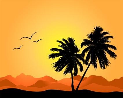 coconut trees and mountain silhouette vector again and again
