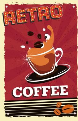 coffee advertising banner cup bean icons retro design