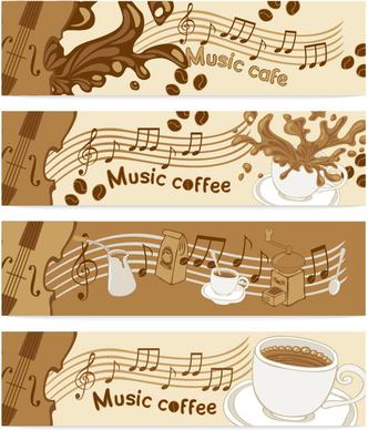 coffee and music elements banner vector