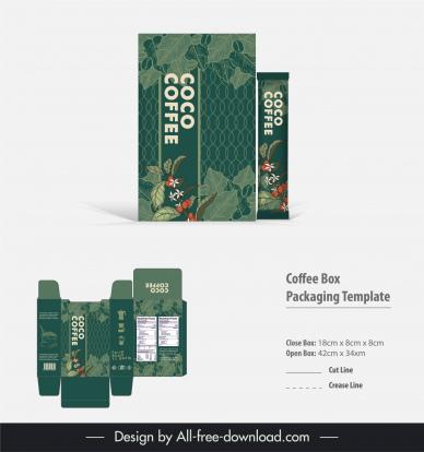 coffee box packaging template dark classic leaves flowers decor