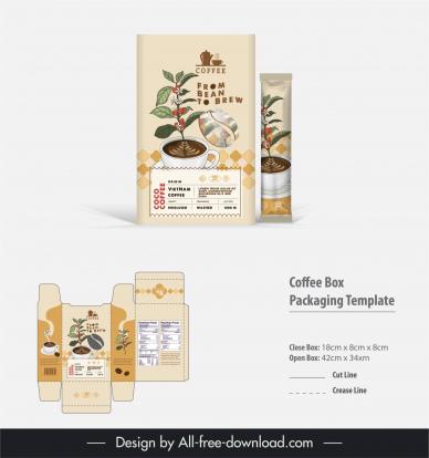 coffee box packaging template elegant classical cup leaf flowers