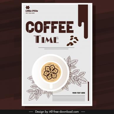 coffee brochure template classical brown cup leaves sketch