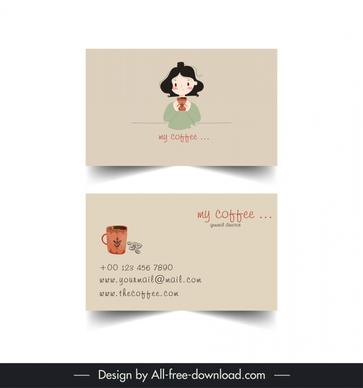 coffee business card template cute cartoon girl sketch
