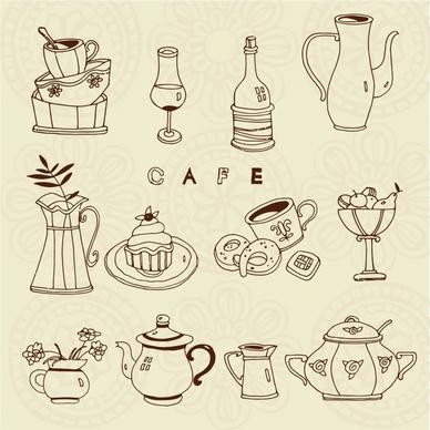 dishware design elements classical sketch jar cup icons