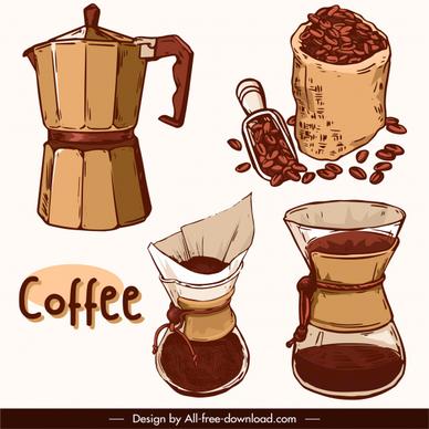 coffee design elements retro handdrawn sketch