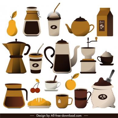 coffee drink design elements colored classical objects sketch