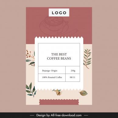  coffee label template elegant leaves cup decor