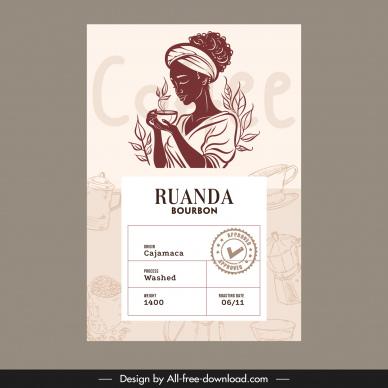   coffee label template handdrawn lady cafe elements