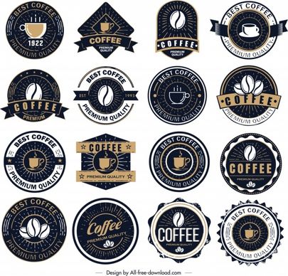 coffee label templates collection dark classical design